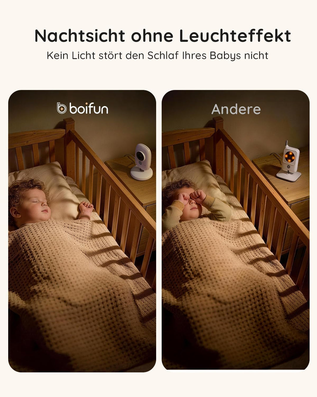 BOIFUN Babyphone mit 2 Kameras, VOX Nachtsicht Babyfon, Temperaturüberwachung, Gegensprechfunktion V