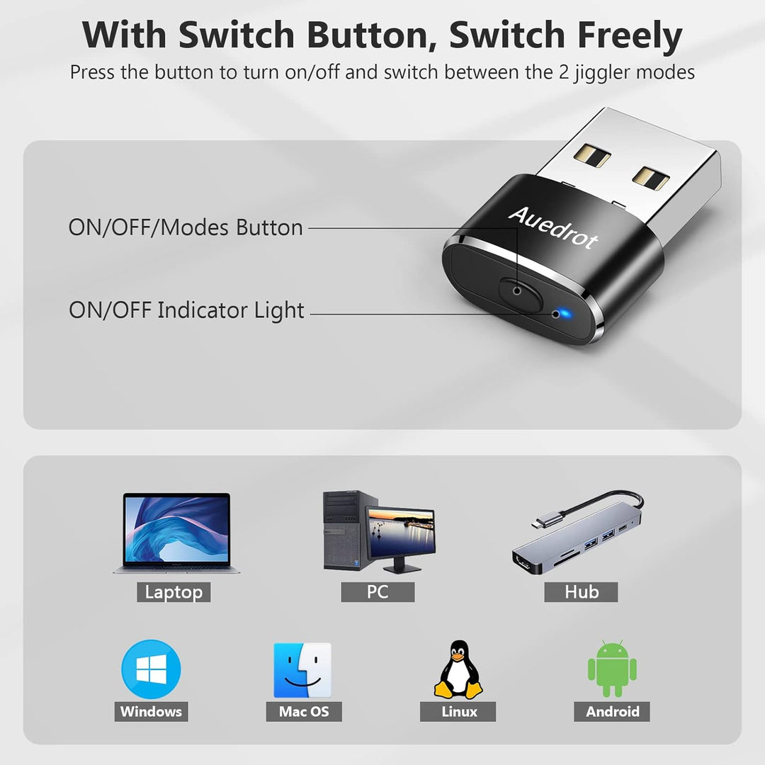 AUEDROT Mouse Jiggler Nicht Nachweisbar USB Mouse Mover mit Schaltertaste, Metall Maus Beweger Autom