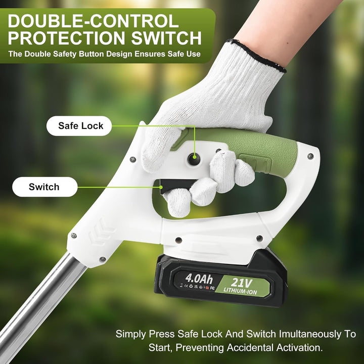 Rasentrimmer mit Akku - Cordless Lawn Strimmer with Wheels 2 Batteries 6 Metal Blades 10 Plastic Bla