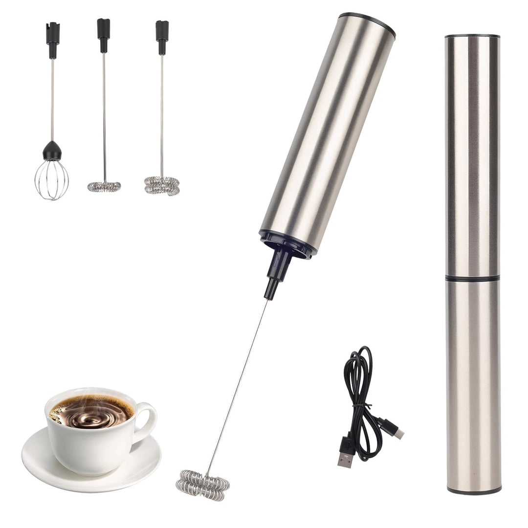 Milchaufschäumer Stab - Elektrischer Schneebesen, USB 800mah, 3 Aufsätzen 2 Geschwindigkeiten, Milch