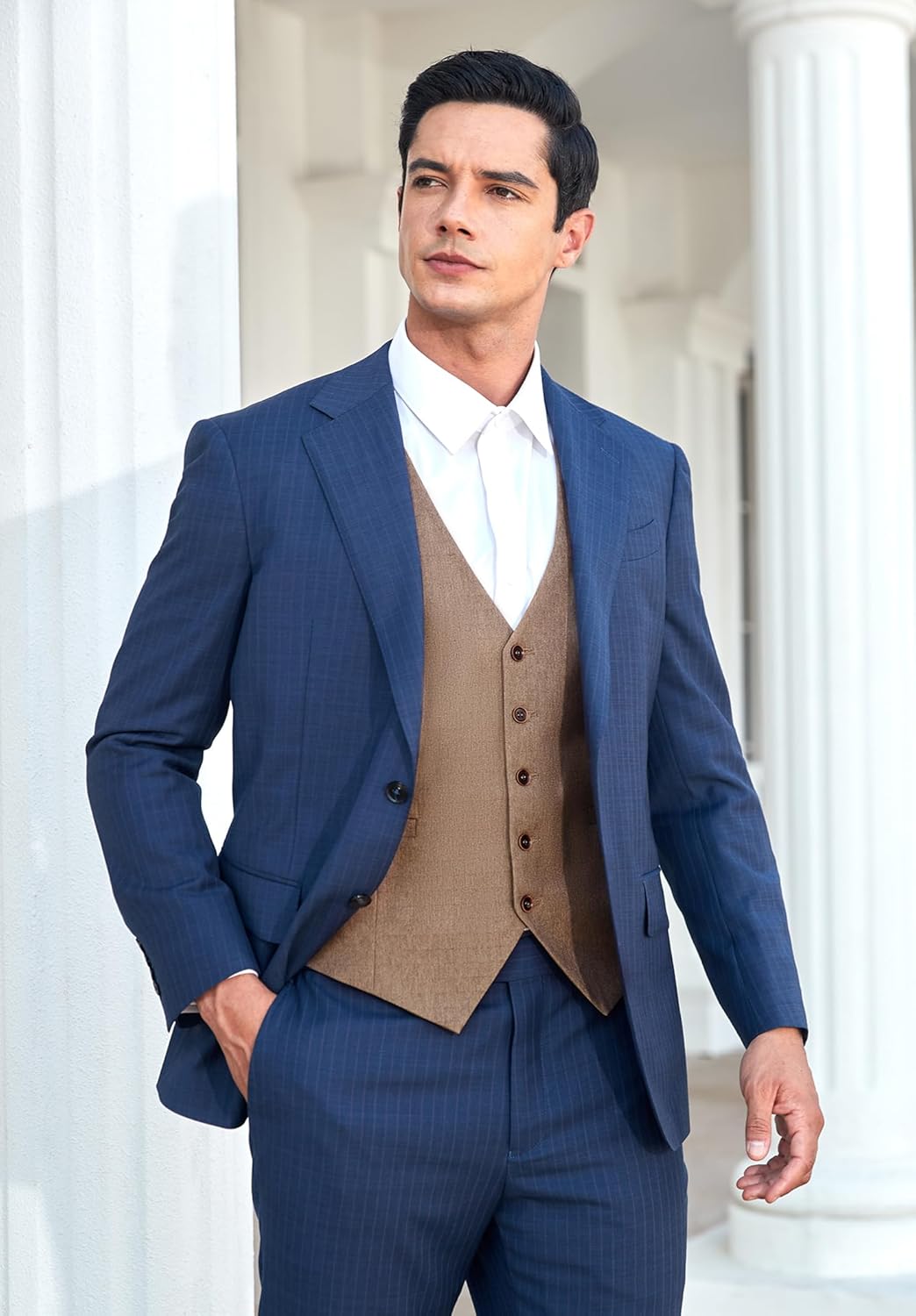 HISDERN Herren Anzugweste Formale Hochzeit Klassische Retro Baumwolle V-Ausschnitt Einfarbige Elegan