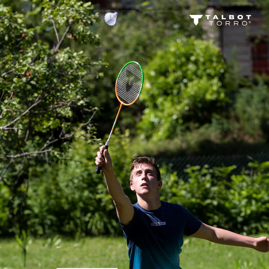 Talbot-Torro Badminton-Set 4-Attacker Plus, Kolmplettset mit 4 Schläger, 3 Federbälle, komplette Net