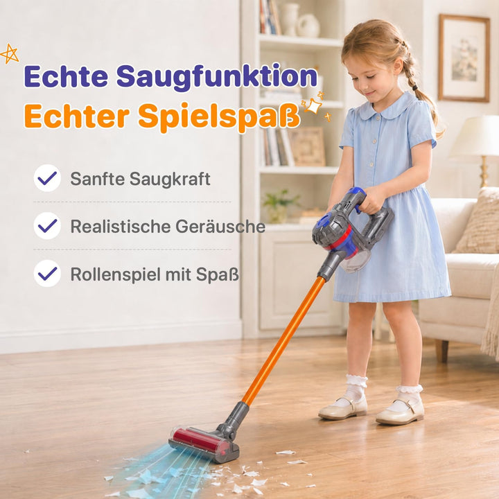3-in-1 Kinderstaubsauger Spielzeug mit echter Saugfunktion Lila, Lila