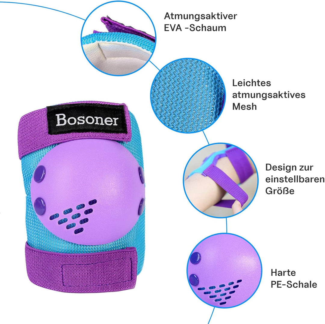 BOSONER Knieschoner Kinder Schoner Inliner Protektoren 6er Set Schützer Inliner Inline Skates Knie U