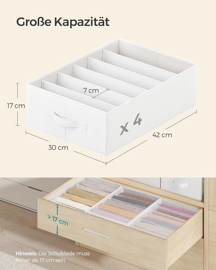 SONGMICS Kleiderschrank-Organizer 4er Set, Aufbewahrungsbox 6 Fächer, Schubladen-Ordnungssystem, Ord