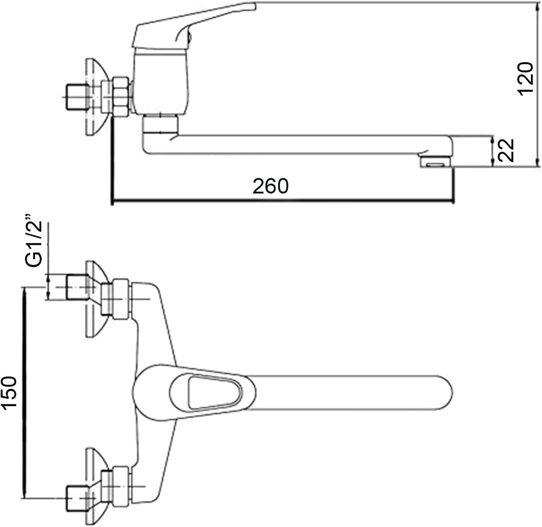 Mprofi MT® Küchenarmatur-Wasserhahn Küche-Armatur Küche-Wandarmatur-Spültischarmatur Küche-Wand Spül