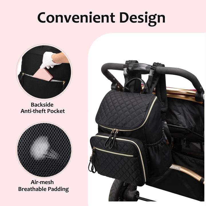 LORADI Large Capacity Diaper Bag Backpack with Storller Clips, Water-Resistant Travel Backpack with