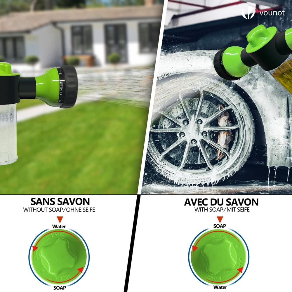 VOUNOT Flexibler Gartenschlauch 15 m, Flexibel Wasserschlauch Dehnbarer mit 8 Sprühfunktionen, Spülm