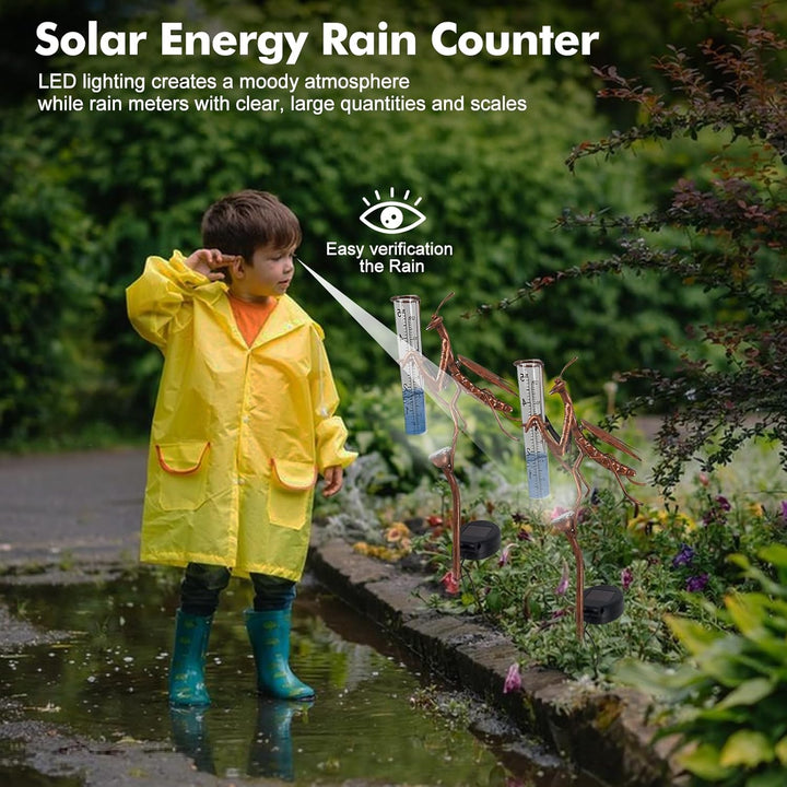 Solarbetriebener Regenmesser, Regenmesser für Garten, 61CM Niederschlagsmesser mit Erdspiess, Dekora