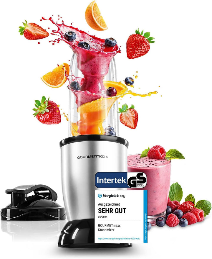 GOURMETmaxx Nutrition Mixer | Smoothie Maker - 4-tlg. | Standmixer mit grossem 700-ml-Mixbecher & To