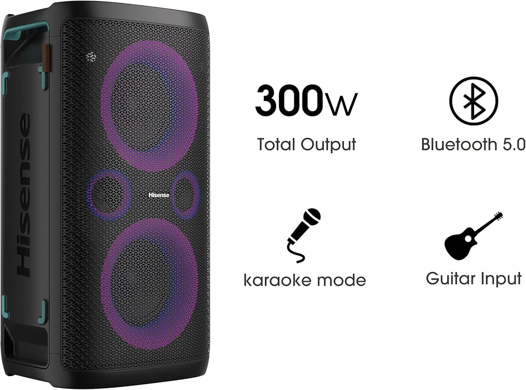 Hisense HP 110 Party Rocker One Plus- Tragbarer Party Lautsprecher mit Karaoke Modus inkl. 2 Mikrofo