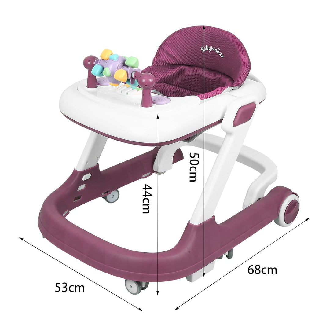 2-in-1 Lauflernhilfe für Babys mit abnehmbarer Fütterungsplatte und Musiktablett, zusammenklappbarer