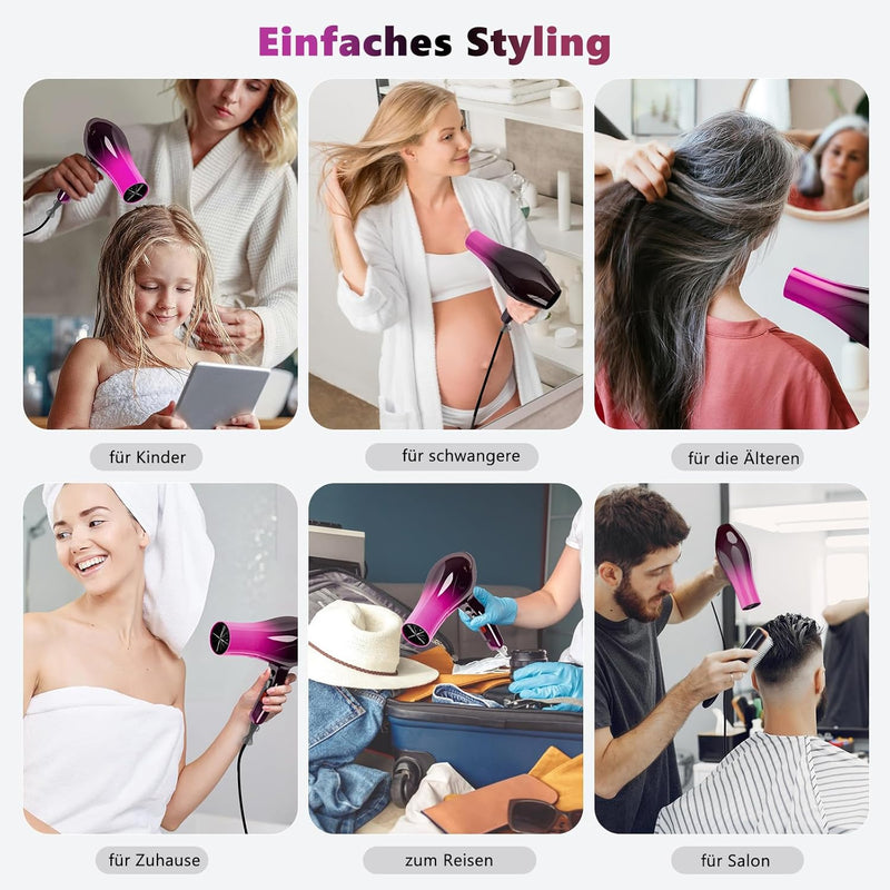 Jooayou Ionen Föhn,Fön, Ionen Haartrockner, 3000 W Haarföhn für Damen, Föhn mit Diffusor, Profi-Fön,