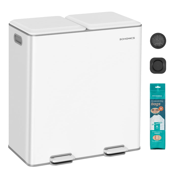 SONGMICS Mülleimer Küche, 2 x 30 L, 2 Fächer, Mülltrennsystem, Softclose, herausnehmbare Inneneimer,