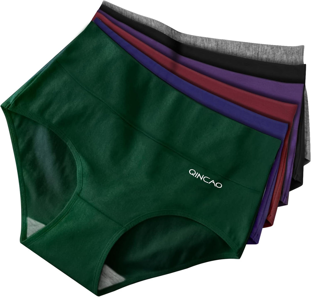 QINCAO Unterhosen Damen, 6er Pack Hohe Taille Slips Baumwolle Unterwäsche, Stretch Atmungsaktiv Pant