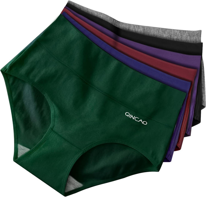 QINCAO Unterhosen Damen, 6er Pack Hohe Taille Slips Baumwolle Unterwäsche, Stretch Atmungsaktiv Pant