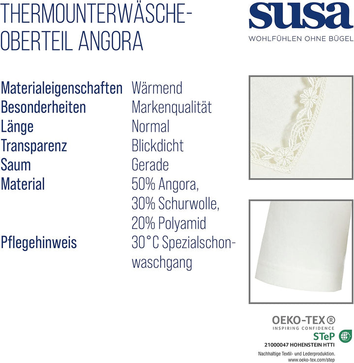 SUSA Thermo Oberteil Damen Angora Weiss I Kälteschutz mit angenehmem Tragekomfort I 100% Made in Ger
