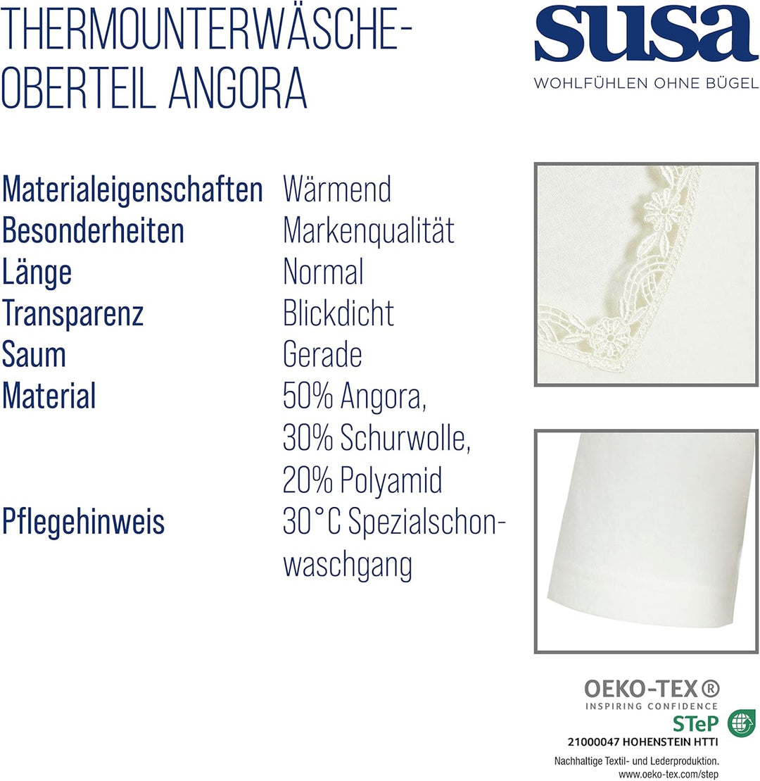 SUSA Thermo Oberteil Damen Angora Weiss I Kälteschutz mit angenehmem Tragekomfort I 100% Made in Ger