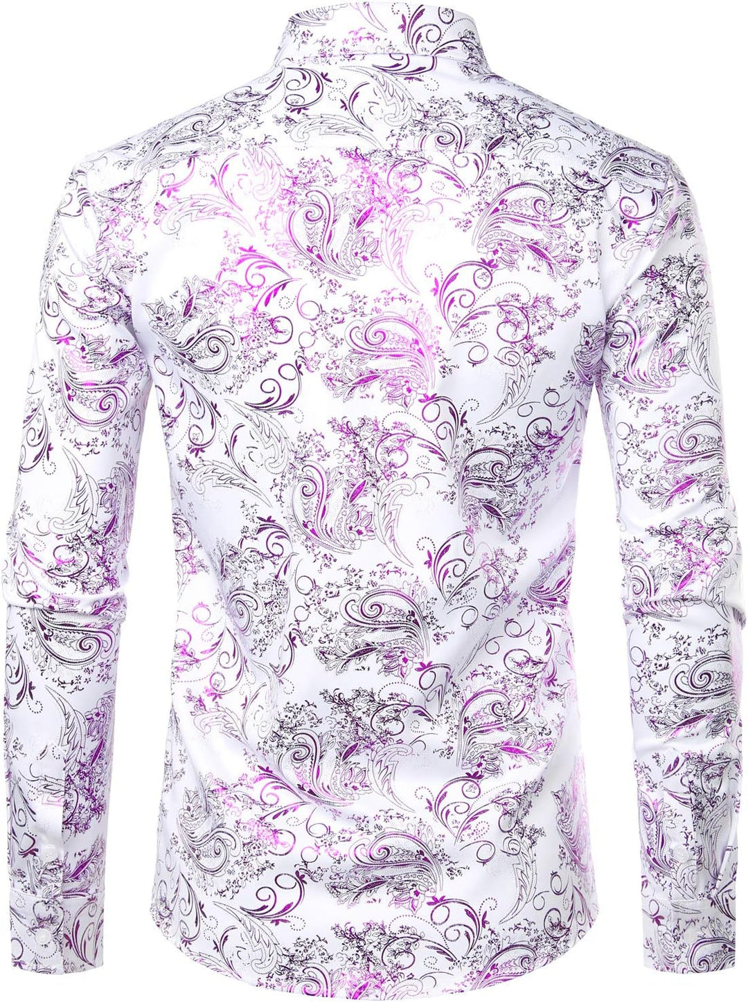 PARKLEES Herren Luxus Paisley Gemustert Golden Glänzend Slim Fit Freizeithemd XXL Weiss Lila, XXL We