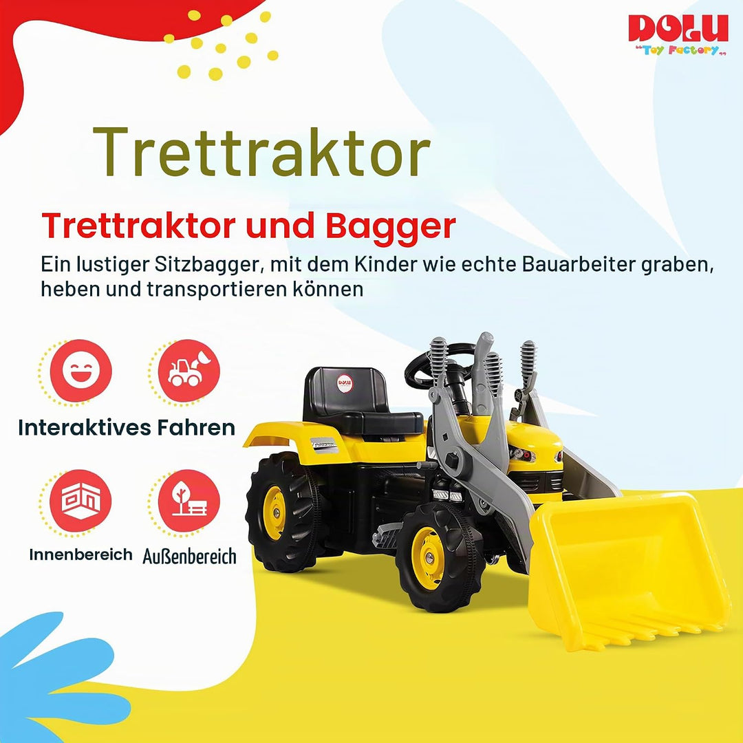 Unbekannt Dolu Pedaltraktor mit Bagger für Kleinkinder ab 3 Jahren, Kinder-Pedaltraktor mit Lernfunk