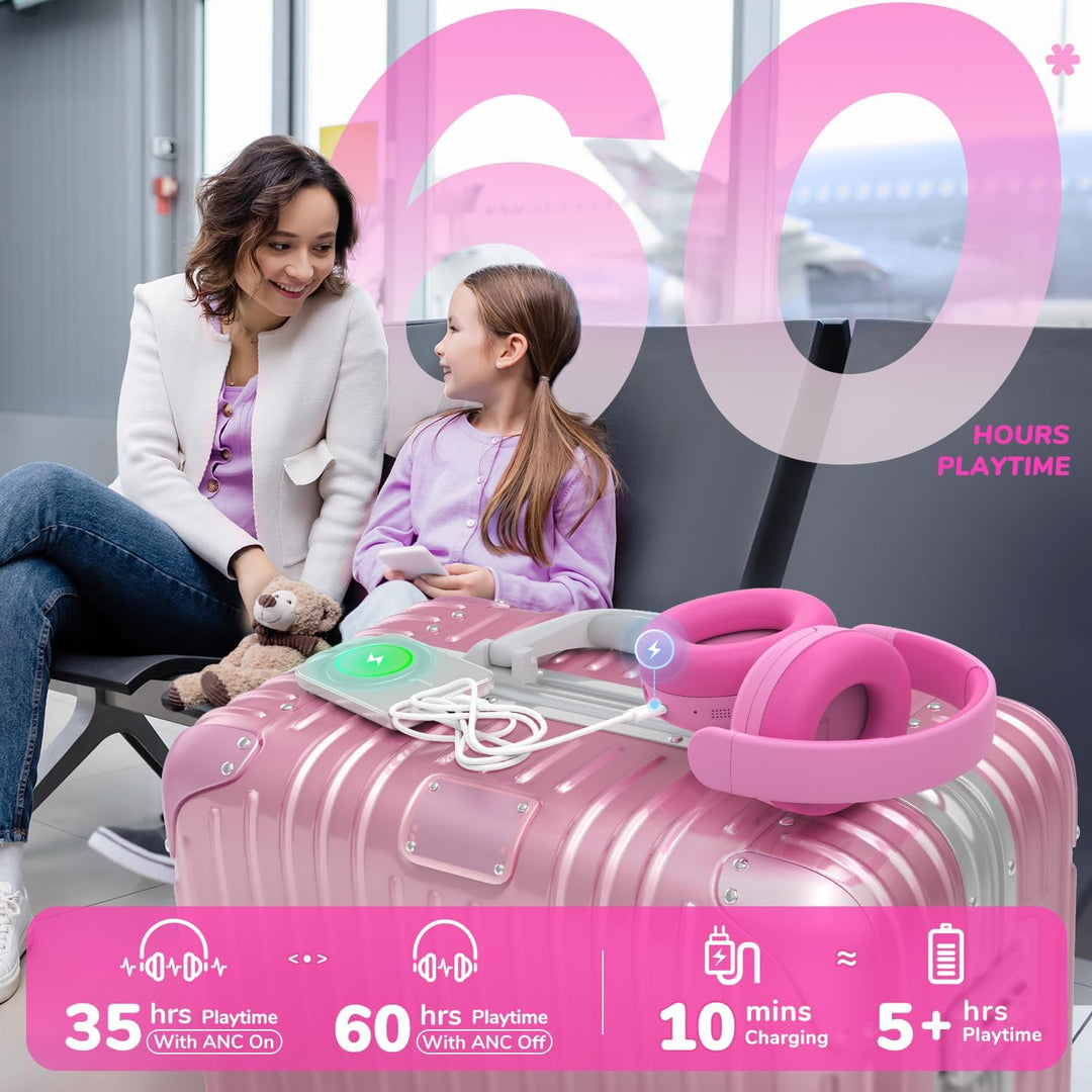 iClever Noise Cancelling Kopfhörer Kinder Bluetooth, 60H Spielzeit, 80dBA Sichere Lautstärke, Bequem