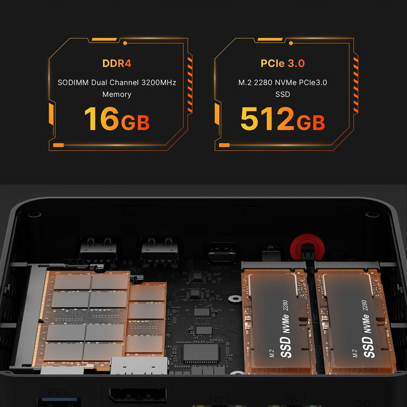 BOSGAME P4 Windows 11 Pro Dual 2.5G LAN Gaming-PC, AMD Ryzen 7 5700U, 8C/16T bis zu 4,3 GHz, 16 GB D