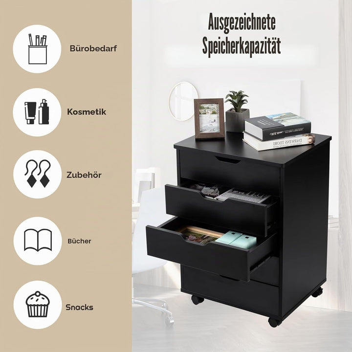 KOMFOTTEU Rollcontainer mit Schubladen, mobiler Aktenschrank Schubladenschrank mit Räder, Bürowagen