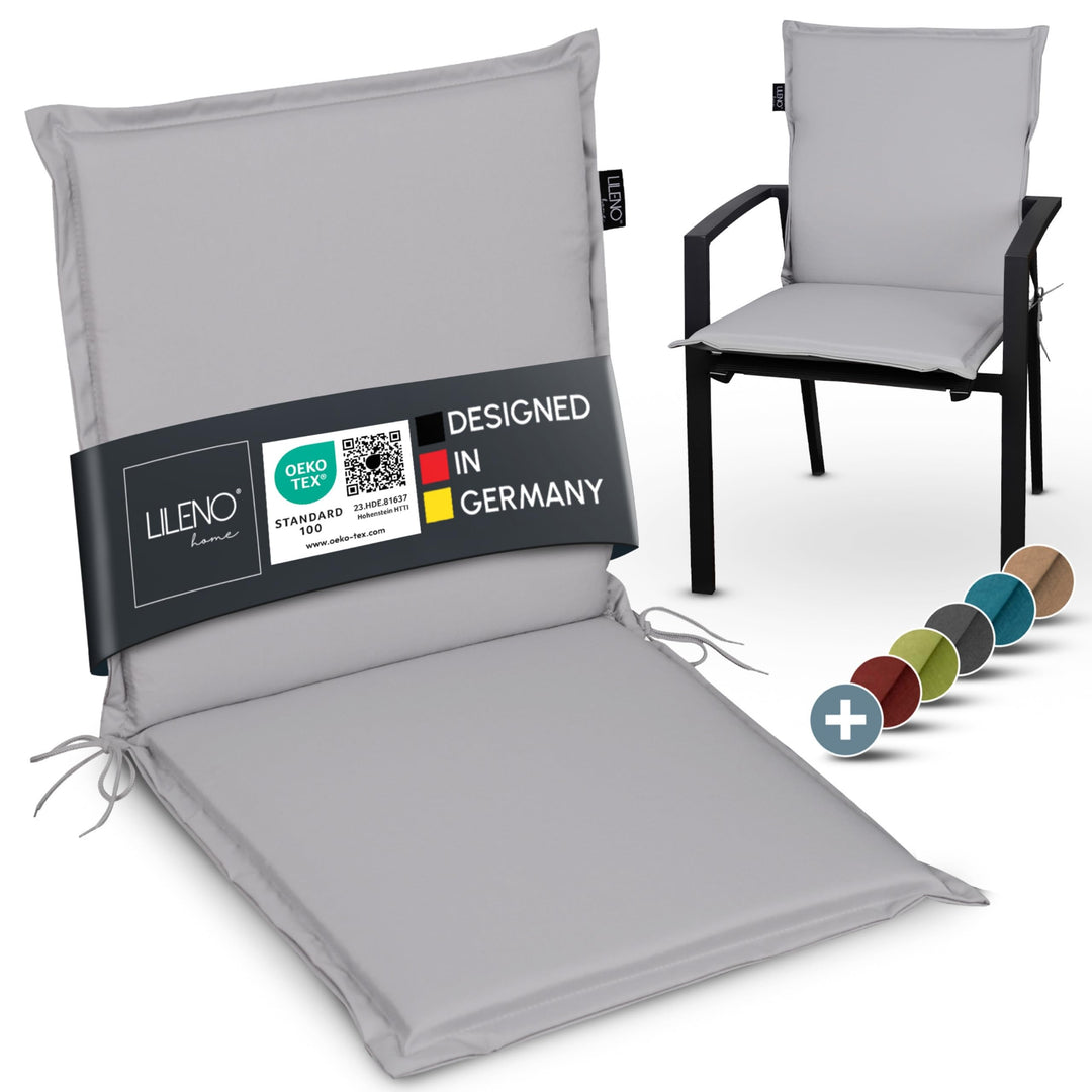LILENO HOME Gartenstuhl Auflagen [1er Set - Niedriglehner] in Grau - Bequeme Liegen als Sitzauflagen