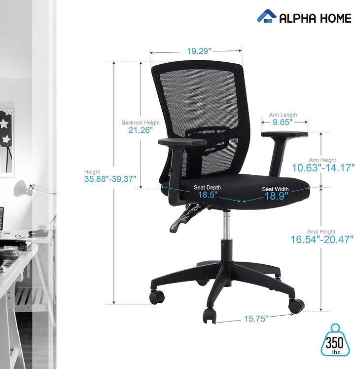 ALPHA HOME Bürostuhl Ergonomischer Schreibtischstuhl Höhenverstellbar Drehstuhl Ergonomisch Computer
