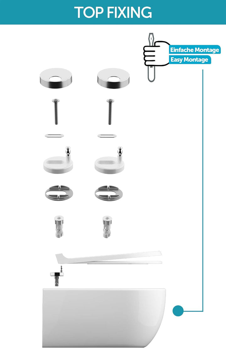 Aqua Bagno | Flacher Toilettendeckel &amp; WC-Sitz mit Absenkautomatik, abnehmbarer Klodeckel O-Form, Un