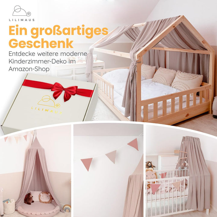 lilimaus Hausbett Himmel [Beigerosa] - Betthimmel Hausbett aus 100% Baumwolle Musselin Handmade - St