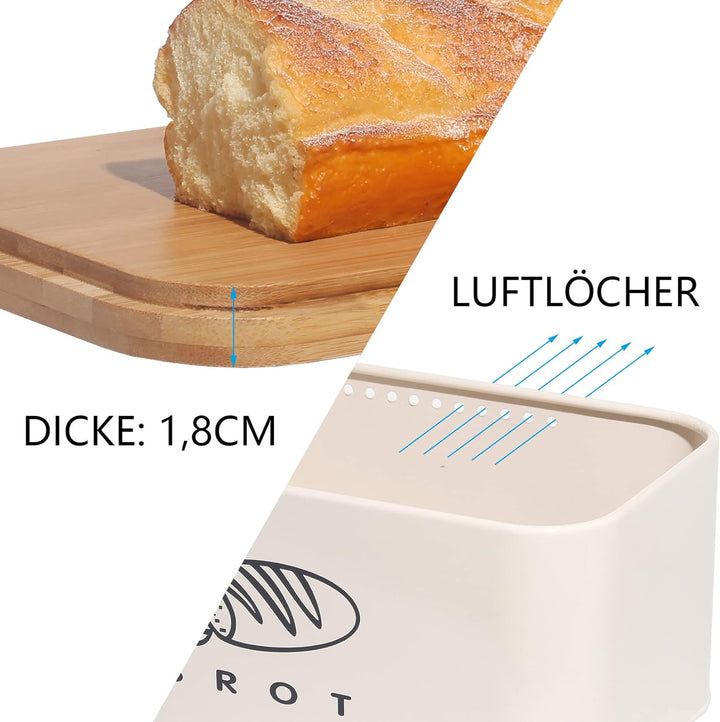 Theo&Cleo Brotkästen mit Deckel, Deckel aus Ökologisches Bambus, Kann als Schneidebrett, Geräumiger