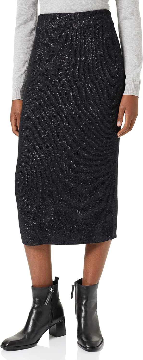 NA-KD Damen Pu Front Slit Skirt Rock, Schwarz