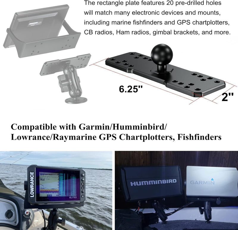 BRCOVAN 1-Zoll-Kugel Fischfinderhalterung Platte, Universelle Marine-Elektronikplatte aus Aluminiuml