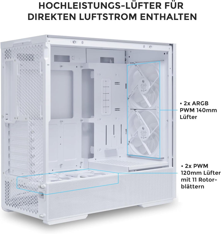 Lian Li LANCOOL 207 Gaming PC Gehäuse ATX Weiss - Midi Tower PC Gehäuse mit RGB-Beleuchtung, Grafikk
