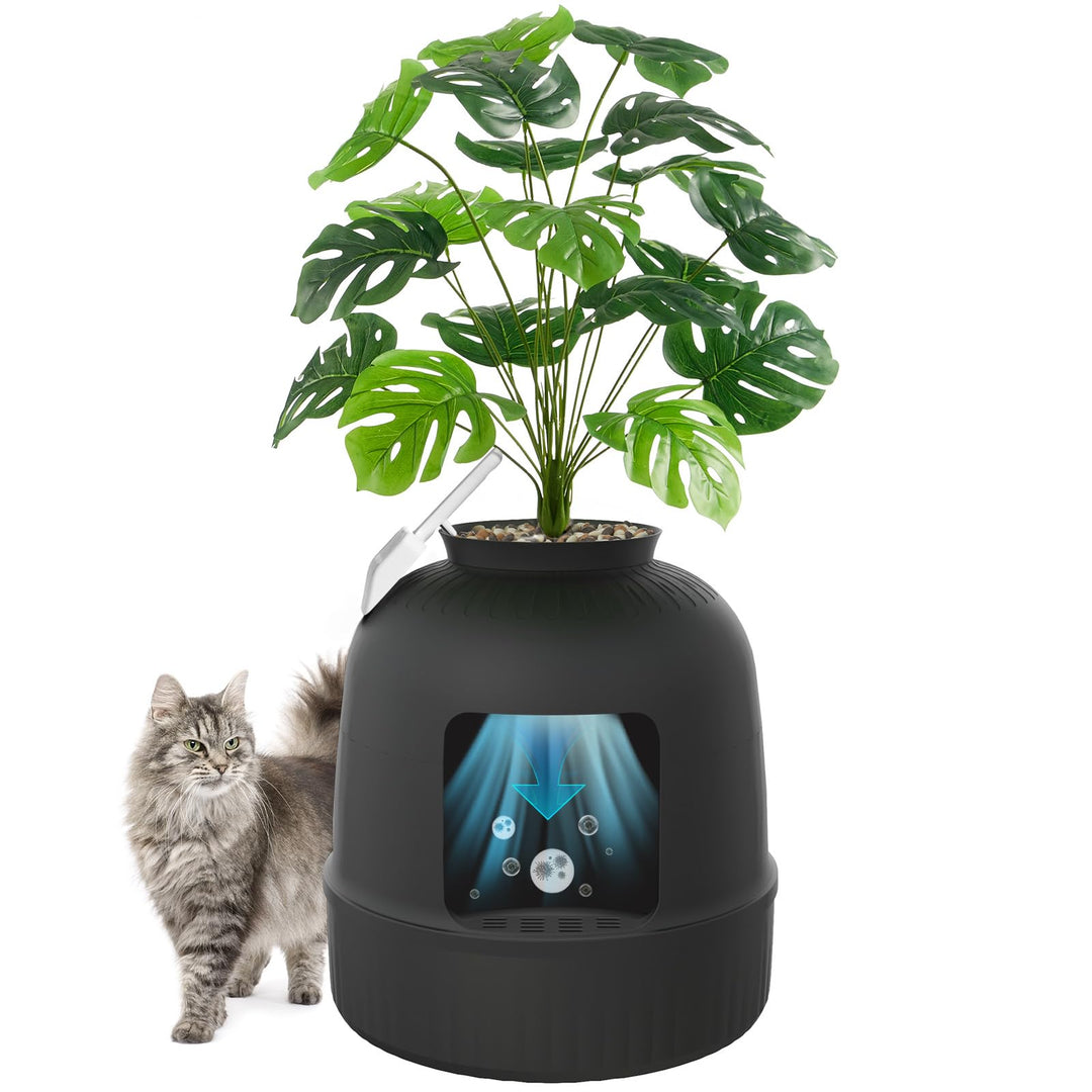 Lifewit Katzenklo Blumentopf mit Pflanze & Schaufel, Katzenklo Versteckt, Katzentoilette XXL mit Ger