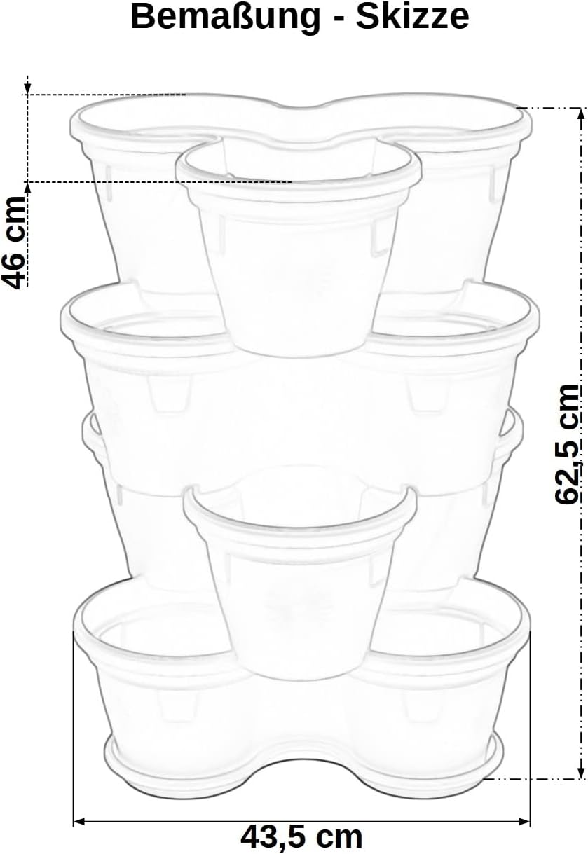 Gariella 4X Blumentopf Säulentopf Pflanzturm Hochbeet Pflanztopf-Kübel mit Untersetzer stapelbar bru