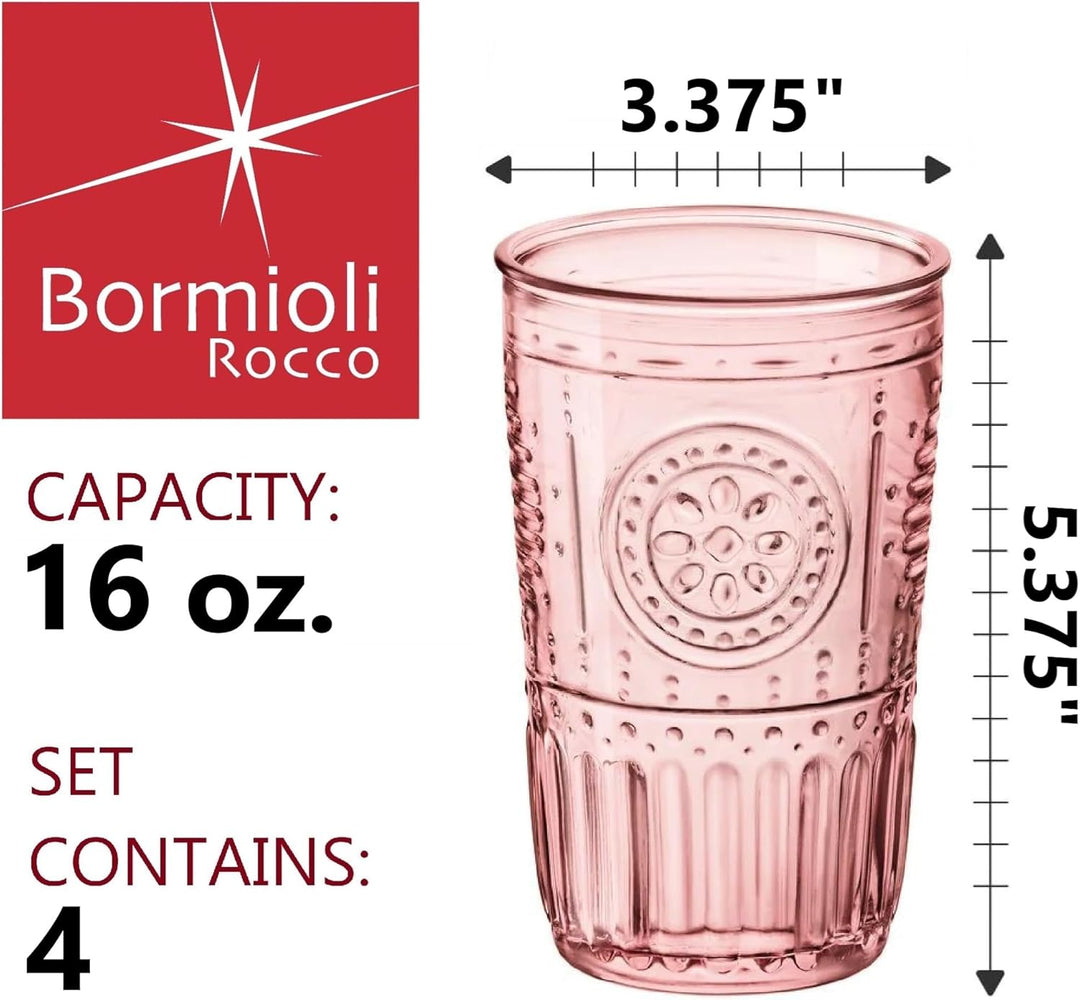 Bormioli Rocco Romantisches Set mit 4 Kühlgläsern, 473 ml, farbiges Kristallglas, Zuckerwattenrosa,