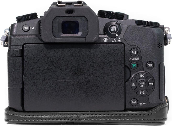 MegaGear MG892 Ever Ready Leder Kameratasche mit Trageriemen kompatibel mit Panasonic Lumix G80, G81