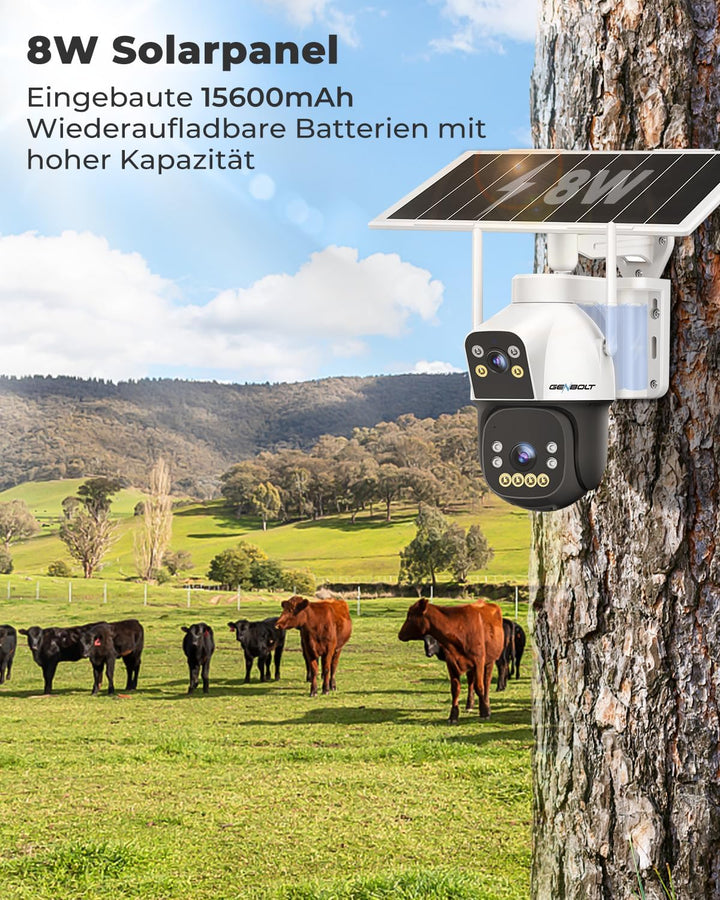 GENBOLT 4G AOV Mobilfunk Solar Überwachungskamera Aussen Kabellose, 7/24-Aufzeichnung 3MP+3MP IP Kam