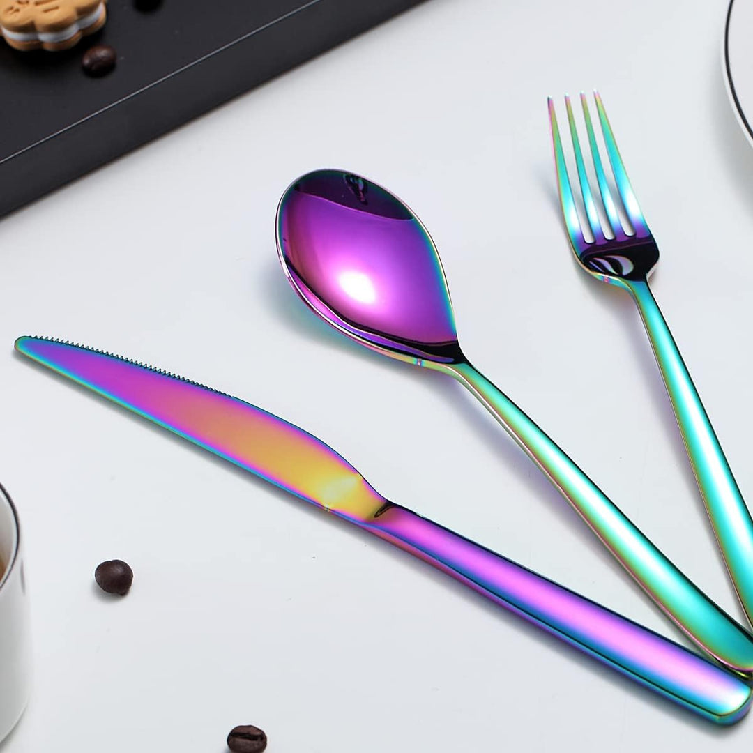 Besteckset 24-teilig,Kyraton Edelstahl Regenbogen Besteckset, Titanium Besteck Rainbow Besteckset St