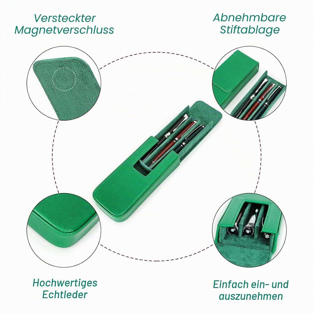 Hiram Leder-Füllhalteretui, Leder-Füllhalterbox für 3 Stifte mit Verstecktem Magnetischem Schnappver