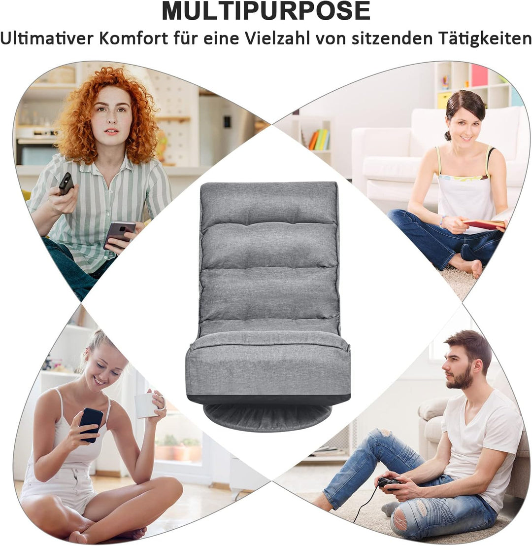 GOPLUS 360° drehbarer Bodenstuhl, klappbarer Bodensessel mit Verstellbarer Rückenlehne, Gamingsessel