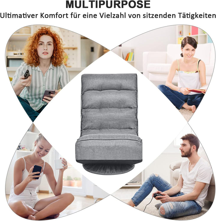 GOPLUS 360° drehbarer Bodenstuhl, klappbarer Bodensessel mit Verstellbarer Rückenlehne, Gamingsessel