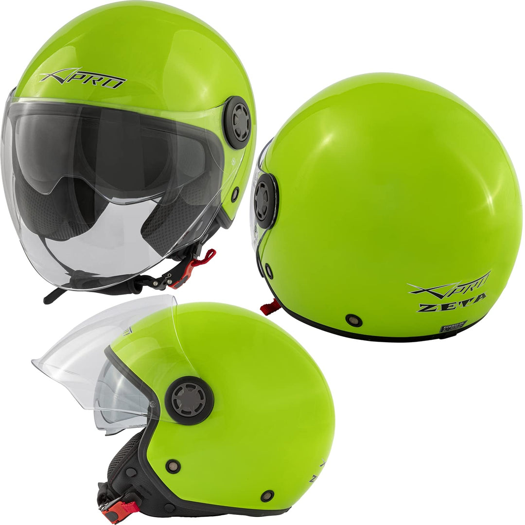Jethelm Roller Motorrad Helm Zugelassen ECE2205 Lange Klares Visier Sonnenblende 53-54 cm ( XS) Grün