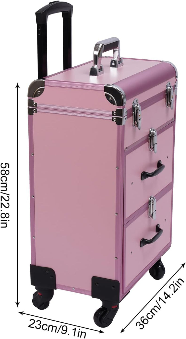 Kosmetikkoffer Trolley, Make Up Koffer Mit 2 Schubladen und 2 Schloss, Friseurkoffer Gross 36x23x58c