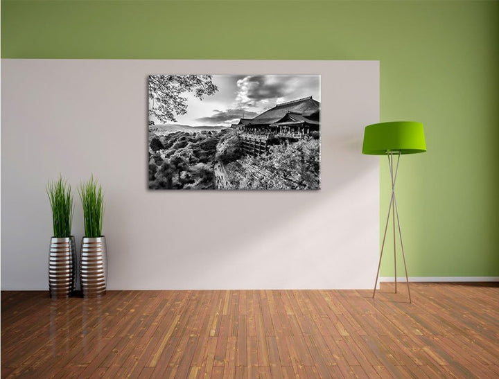 Pixxprint Monocrome, Majestätisches Japanisches Gebäude, Format: 100x70 auf Leinwand, 100x70