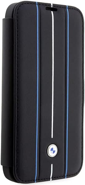 BMW BMBKP14X22RVSK Hülle für iPhone14 Pro Max 6,7" Schwarz Bookcase Leather Stamp Blue Lines
