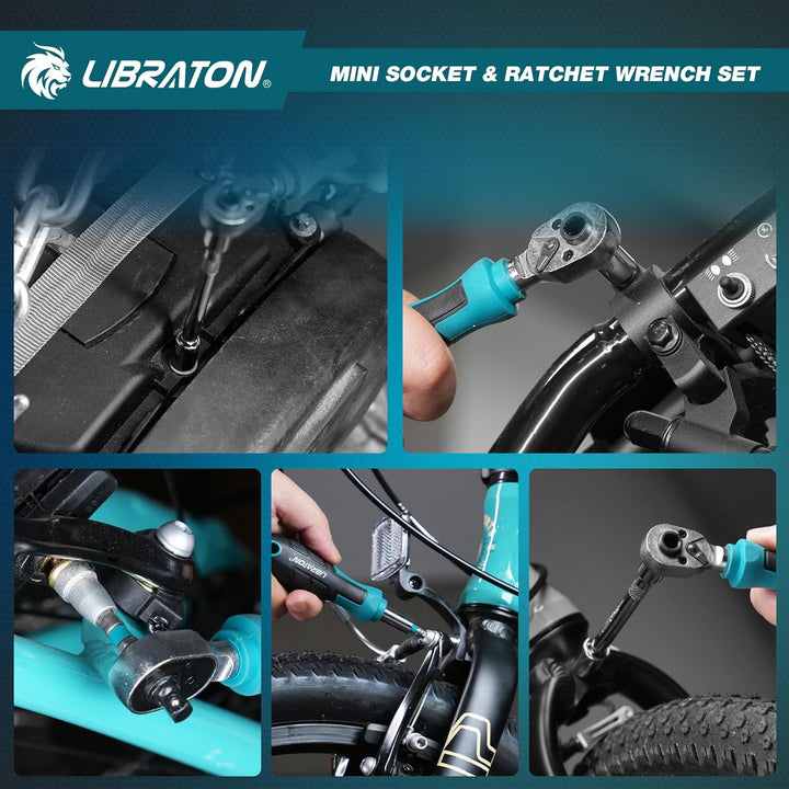 LIBRATON 37-tlg. 1/4 Zoll Ratschenkasten Mini Steckschlüsselsatz mit Bits, 4-13mm Stecknuss, Magnet-
