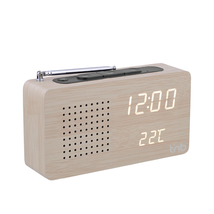 T'nB Woody Digitaler Radiowecker, 1 programmierbarer Alarm, FM-Radio mit automatischem Scan, Tempera